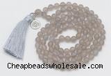 GMN2026 Knotted 8mm, 10mm matte grey agate 108 beads mala necklace with tassel & charm