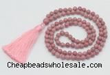 GMN206 Hand-knotted 6mm pink wooden jasper 108 beads mala necklaces with tassel