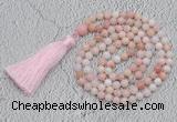 GMN218 Hand-knotted 6mm pink opal 108 beads mala necklaces with tassel