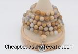 GMN2211 Hand-knotted 8mm, 10mm matte fossil coral 108 beads mala necklace with charm