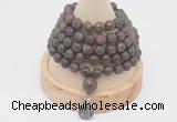 GMN2217 Hand-knotted 8mm, 10mm matte bronzite 108 beads mala necklace with charm