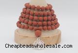 GMN2225 Hand-knotted 8mm, 10mm matte red jasper108 beads mala necklace with charm