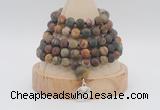 GMN2226 Hand-knotted 8mm, 10mm matte picasso jasper108 beads mala necklace with charm