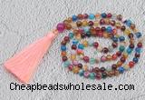 GMN229 Hand-knotted 6mm mixed banded agate 108 beads mala necklaces with tassel