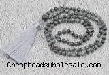 GMN240 Hand-knotted 6mm eagle eye jasper 108 beads mala necklaces with tassel