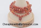 GMN2405 Hand-knotted 6mm fire agate 108 beads mala necklace with charm