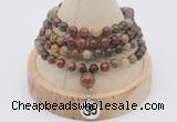 GMN2408 Hand-knotted 6mm picasso jasper 108 beads mala necklace with charm