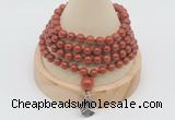 GMN2409 Hand-knotted 6mm red jasper 108 beads mala necklace with charm