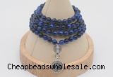 GMN2427 Hand-knotted 6mm blue tiger eye 108 beads mala necklace with charm