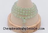 GMN2436 Hand-knotted 6mm prehnite 108 beads mala necklace with charm