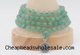 GMN2448 Hand-knotted 6mm green aventurine 108 beads mala necklaces with charm