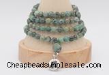 GMN2465 Hand-knotted 6mm African turquoise 108 beads mala necklaces with charm