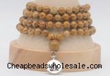 GMN2475 Hand-knotted 6mm wooden jasper 108 beads mala necklaces with charm