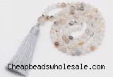 GMN249 Hand-knotted 6mm montana agate 108 beads mala necklaces with tassel