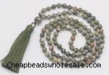 GMN254 Hand-knotted 6mm rhyolite 108 beads mala necklaces with tassel