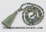 GMN255 Hand-knotted 6mm African turquoise 108 beads mala necklaces with tassel