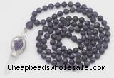 GMN2616 Hand-knotted 8mm, 10mm matte amethyst 108 beads mala necklace with pendant