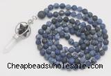 GMN2621 Hand-knotted 8mm, 10mm matte sodalite 108 beads mala necklace with pendant