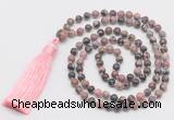 GMN278 Hand-knotted 6mm rhodonite 108 beads mala necklaces with tassel