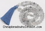 GMN300 Hand-knotted 6mm cloudy quartz 108 beads mala necklaces with tassel & charm