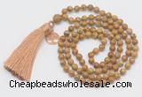 GMN306 Hand-knotted 6mm wooden jasper 108 beads mala necklaces with tassel & charm