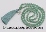 GMN319 Hand-knotted 6mm green aventurine 108 beads mala necklaces with tassel & charm