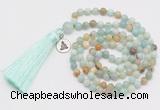 GMN321 Hand-knotted 6mm amazonite 108 beads mala necklaces with tassel & charm