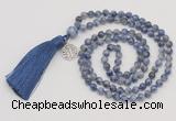 GMN326 Hand-knotted 6mm blue spot stone 108 beads mala necklaces with tassel & charm