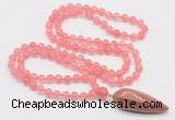 GMN4000 Hand-knotted 8mm, 10mm cherry quartz 108 beads mala necklace with pendant