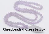 GMN4002 Hand-knotted 8mm, 10mm lavender amethyst 108 beads mala necklace with pendant