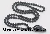 GMN4033 Hand-knotted 8mm, 10mm black lava 108 beads mala necklace with pendant