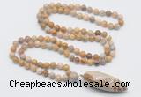 GMN4037 Hand-knotted 8mm, 10mm fossil coral 108 beads mala necklace with pendant