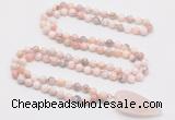 GMN4042 Hand-knotted 8mm, 10mm natural pink opal 108 beads mala necklace with pendant