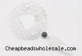 GMN4048 Hand-knotted 8mm, 10mm white crystal 108 beads mala necklace with pendant