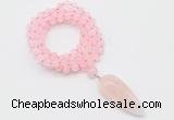 GMN4052 Hand-knotted 8mm, 10mm rose quartz 108 beads mala necklace with pendant