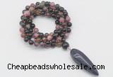 GMN4056 Hand-knotted 8mm, 10mm tourmaline 108 beads mala necklace with pendant