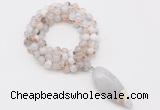 GMN4061 Hand-knotted 8mm, 10mm montana agate 108 beads mala necklace with pendant