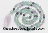 GMN4203 Hand-knotted 8mm, 10mm matte fluorite 108 beads mala necklace with pendant