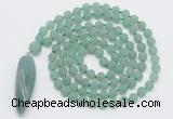 GMN4206 Hand-knotted 8mm, 10mm matte green aventurine 108 beads mala necklace with pendant