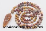 GMN4213 Hand-knotted 8mm, 10mm matte mookaite 108 beads mala necklace with pendant