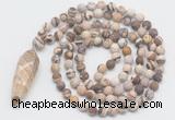 GMN4217 Hand-knotted 8mm, 10mm matte zebra jasper 108 beads mala necklace with pendant