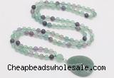 GMN4403 Hand-knotted 8mm, 10mm matte fluorite 108 beads mala necklace with pendant