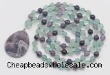 GMN4603 Hand-knotted 8mm, 10mm fluorite 108 beads mala necklace with pendant