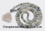 GMN4604 Hand-knotted 8mm, 10mm seaweed quartz 108 beads mala necklace with pendant