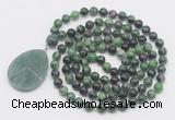 GMN4627 Hand-knotted 8mm, 10mm ruby zoisite 108 beads mala necklace with pendant