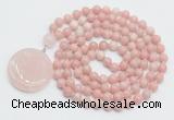 GMN4640 Hand-knotted 8mm, 10mm Chinese pink opal 108 beads mala necklace with pendant