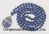 GMN4685 Hand-knotted 8mm, 10mm lapis lazuli 108 beads mala necklace with pendant