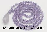 GMN4811 Hand-knotted 8mm, 10mm amethyst 108 beads mala necklace with pendant