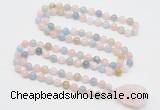 GMN4818 Hand-knotted 8mm, 10mm morganite 108 beads mala necklace with pendant