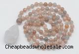 GMN4821 Hand-knotted 8mm, 10mm moonstone 108 beads mala necklace with pendant